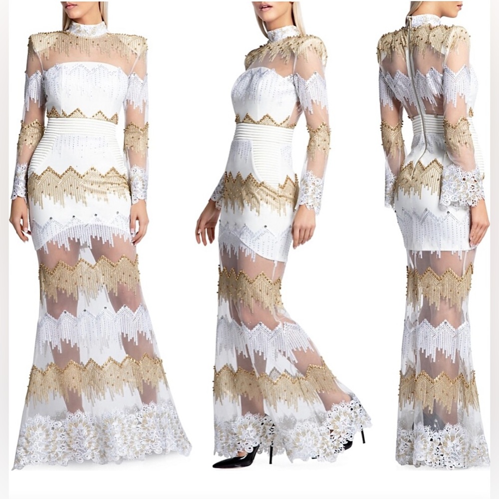 Zhivago Signature Chrysler Studded & Embroidered Gown - Moet White Maxi Dress - Picture 2 of 13